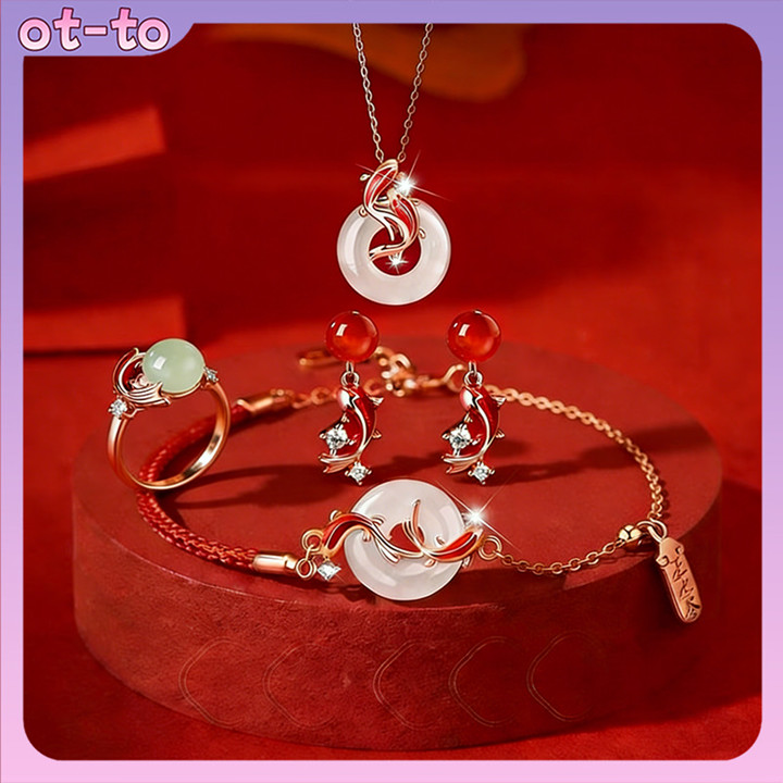 Cincin, anting, kalung, dan gelang ikan koi - Perhiasan mewah/Aksesoris wanita/Hadiah Hari Valentine
