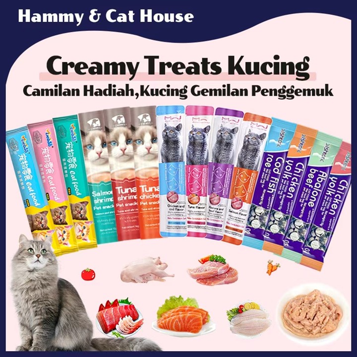 50pcs Camilan Kucing Pengemukan Kucing 15gr Makanan Basah Kucing Snack cat creamy strips cat treats