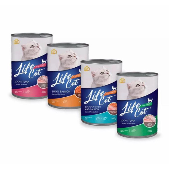 Makanan Basah Kucing Life 400gr - adult tuna Salmon, Tekstur