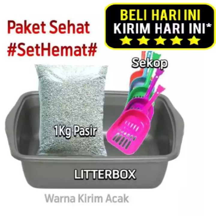 Paket Hemat 1set Tempat Pup Kucing,bak + serokan kucing & pa