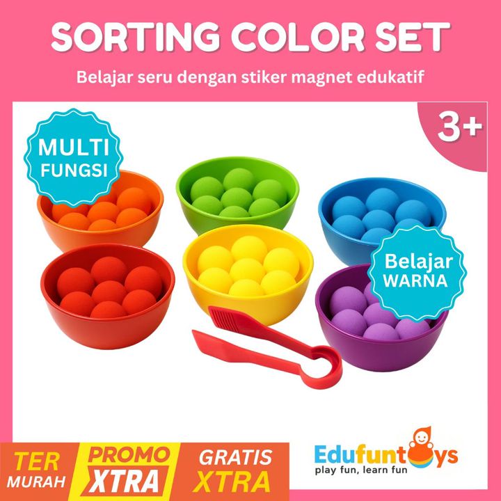 Sorting Color Set Pompom Warna + Tweezer Motorik Anak EDUFUN