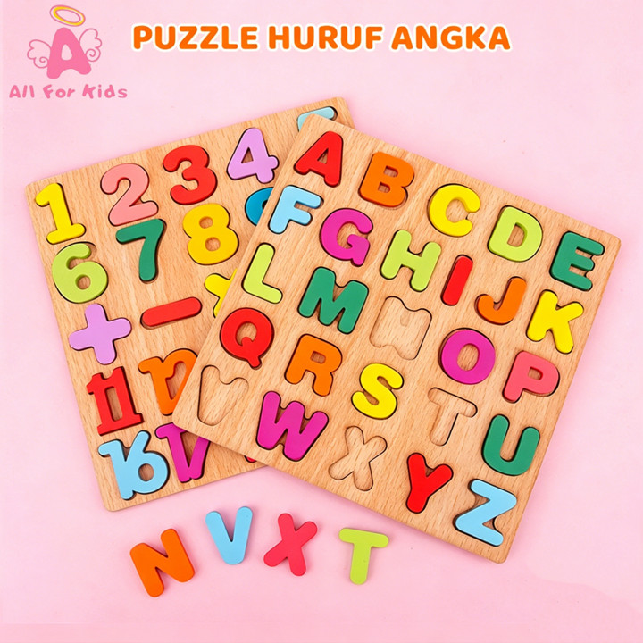 COD Mainan Anak Geometry Huruf Angka Bentuk Puzzle Kayu Main