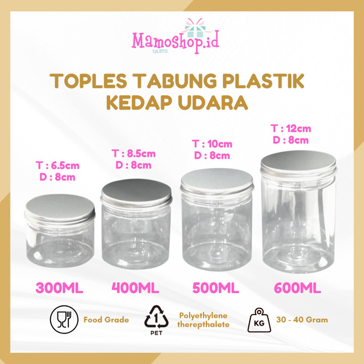Toples Plastik Bening / Toples Tabung Kue Tutup Stainless