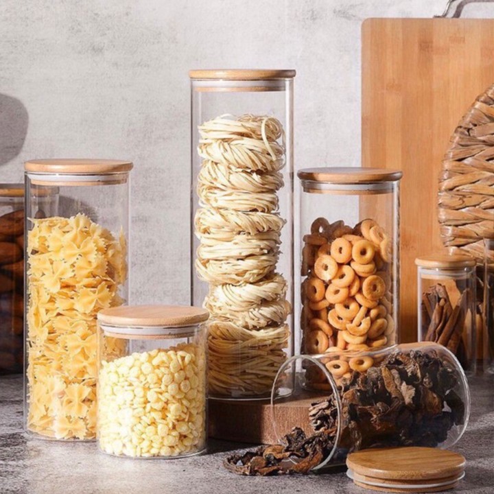 BRANDY Toples Kaca Kotak Makanan Penutup Kayu