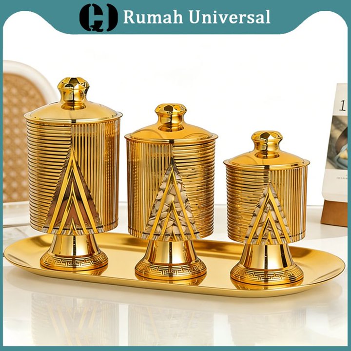 Toples Plastik Kaki Emas Elegan Toples Kedap Udara Toples Ak