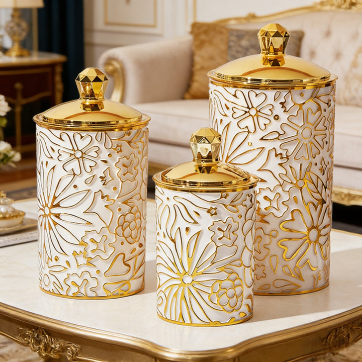 Toples Gold Mewah Toples Penyimpanan Makanan Toples Serbagun
