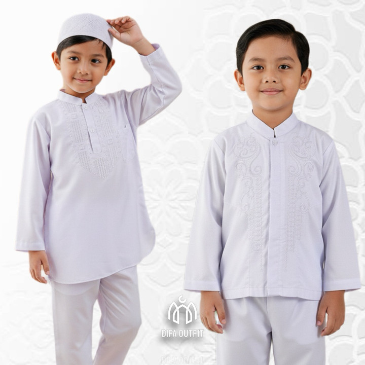 stelan baju koko putih anak laki laki dengan bordir