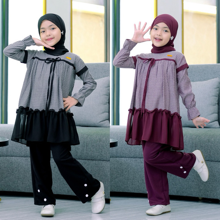Bilqis one set / setelan anak terbaru usia 3-13 tahun / set 