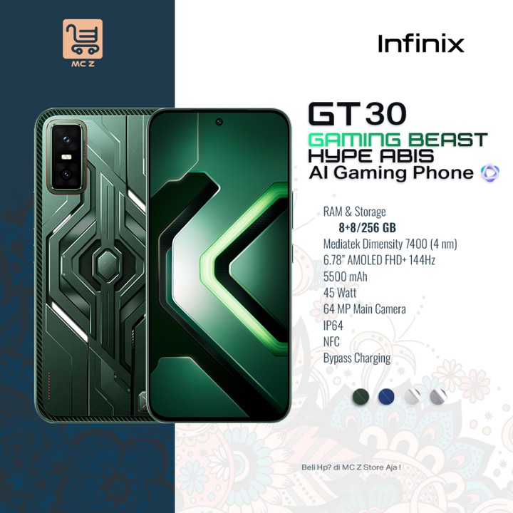 Infinix GT 30 5G 8/256GB - Up to 16GB Extended RAM - Dimensi