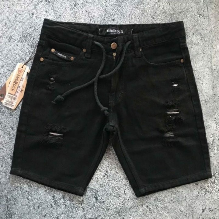 Celana pendek robek jeans pendek sobek pria jeans tali