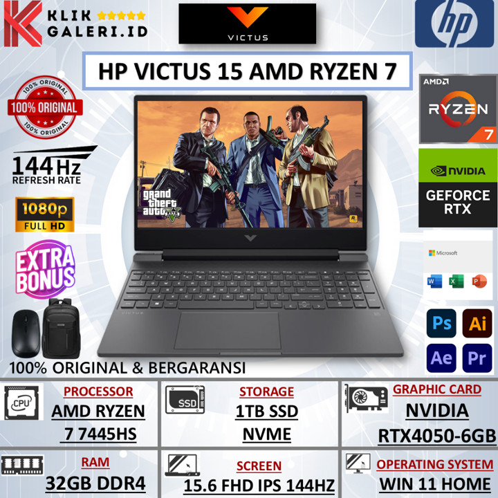 Laptop Gaming HP VICTUS 15 RTX4050-6GB AMD RYZEN 7 7445HS 64