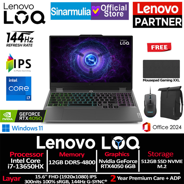 Lenovo LOQ Gaming i7-13650HX RTX4050 512GB SSD 12GB/16GB 144