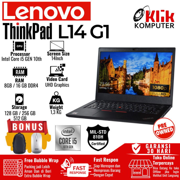 LENOVO Thinkpad L14 G1 GEN 1 CORE i5 GEN 10th 14 inch Slim laptop Win 11