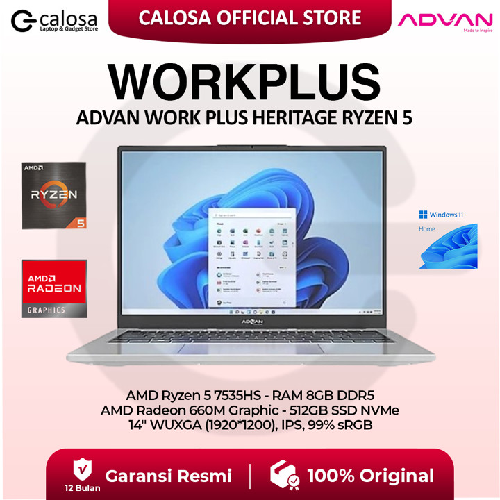 Laptop Advan WorkPlus Work Plus Heritage Ryzen 5 7535HS 16GB