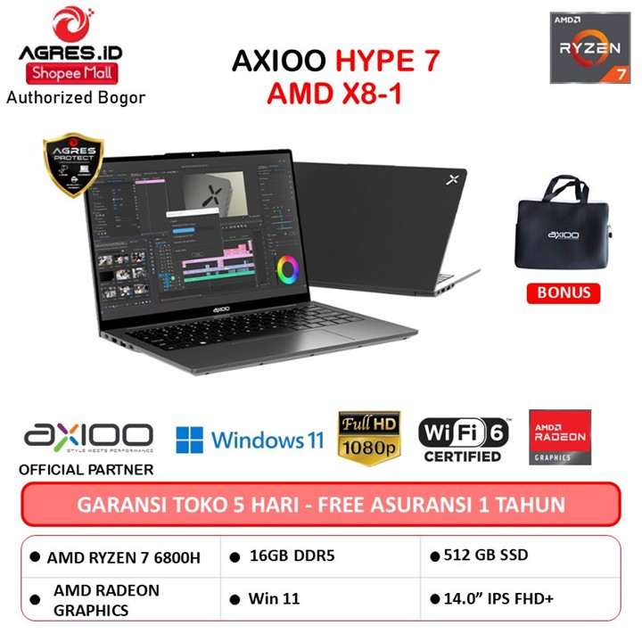 AXIOO HYPE 7 AMD X8-1 RYZEN 7 6800H 16GB 512GB W11+OFFICE PE