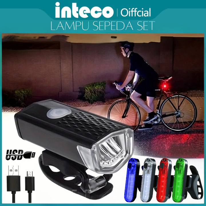 Lampu Sepeda  Sepaket Depan Belakang USB LED Rechargeable Su