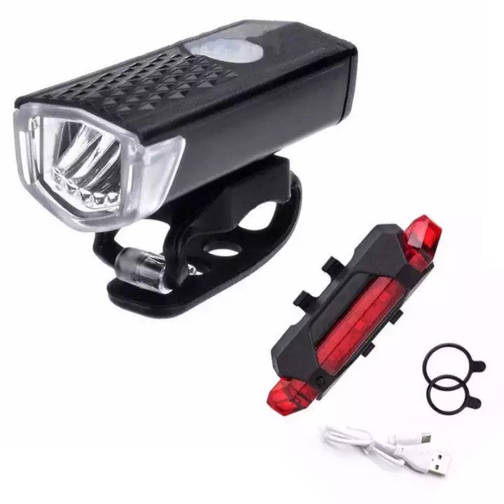 RECHARGEABLE LAMPU DEPAN DAN BELAKANG USB( Paket Lampu set S