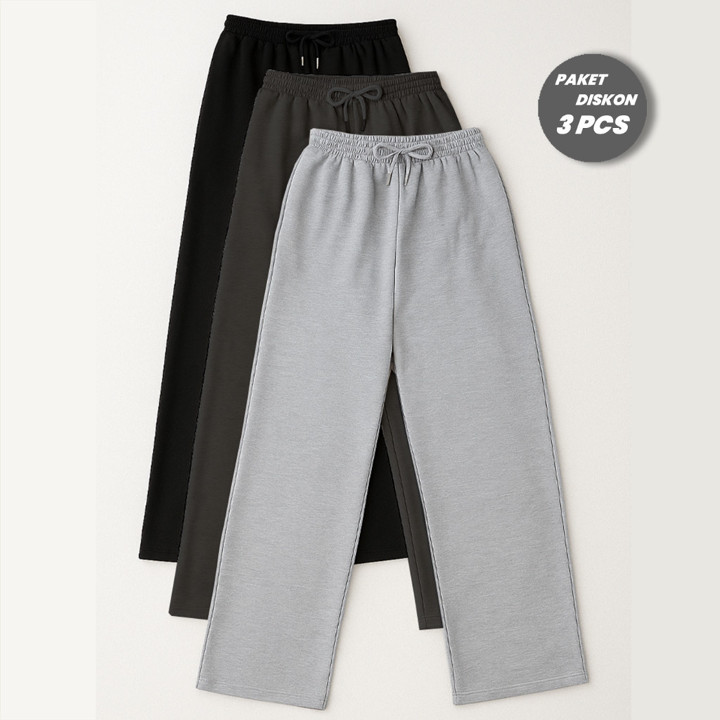 Paket 3 Celana Panjang Baggy Sweatpant Loose Pants Kaki Luru