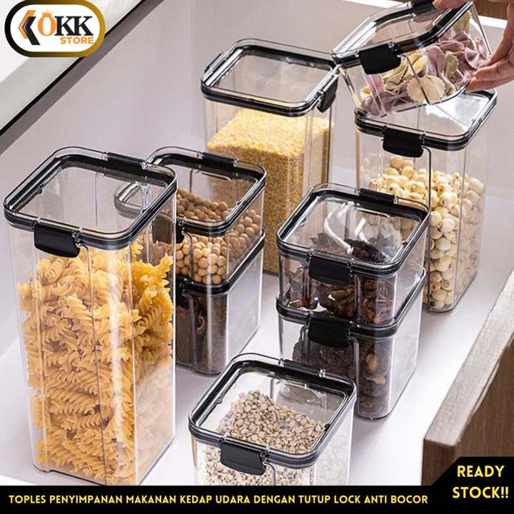 OKK Toples Penyimpanan Makanan Kedap Udara Tutup Lock Anti Bocor Wadah Serbaguna Dapur Transparan