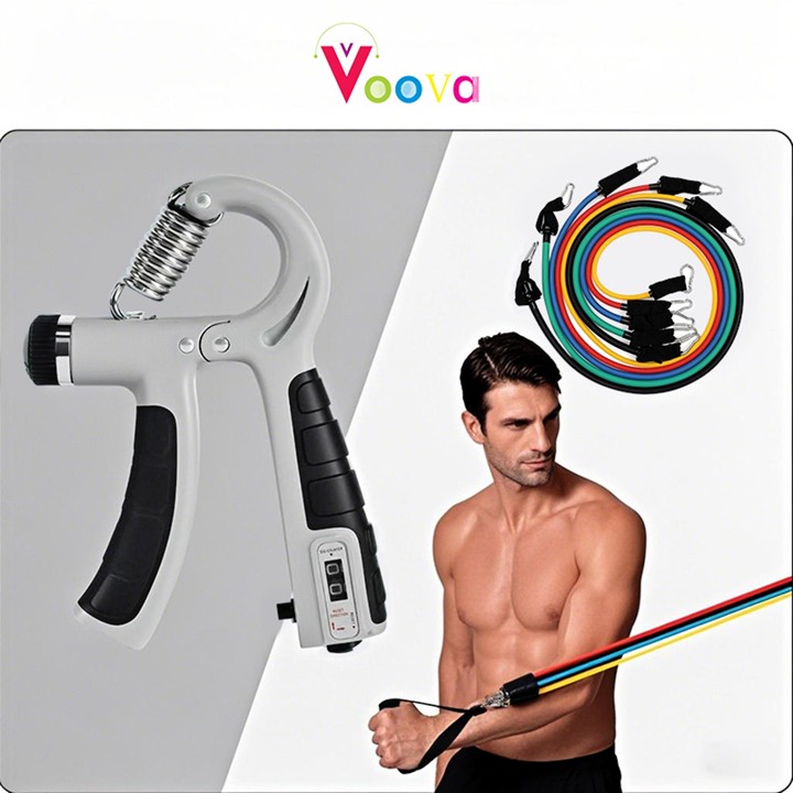 VOOVA Set Handgrip dengan Resistance Band/ Set Alat Olahraga