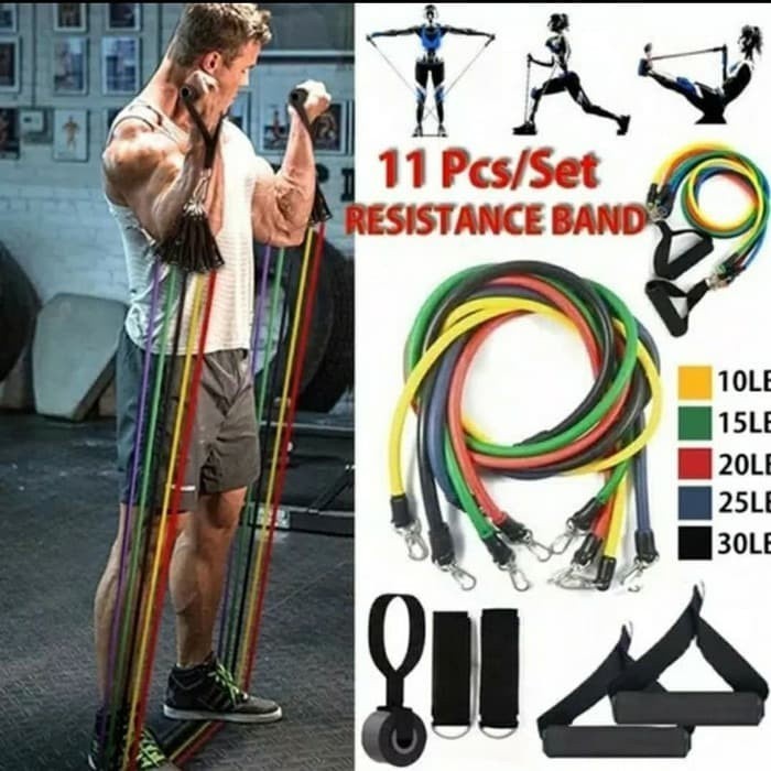 Resistance Band Set 11 PCS / Set Tali Fitnes Stretching Rope