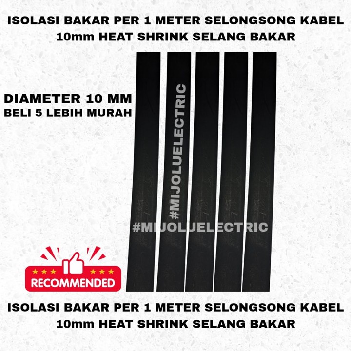 ISOLASI BAKAR PER 1 METER SELONGSONG KABEL Hitam 2mm/3mm/4mm