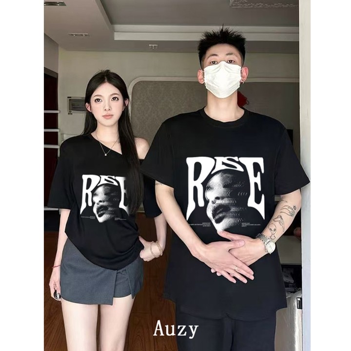 AUZY RISE PUNK Pasangan Atasan tanpa bahu kaos pria wanita a