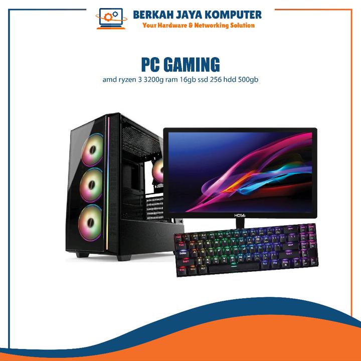 pc gaming amd ryzen 3 3200g ram 16gb ssd 256 hdd 500gb lengk