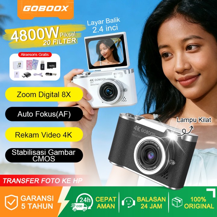GOBOOX Kamera Digital Mini 48MP 8X Zoom Digicam Layar Balik 