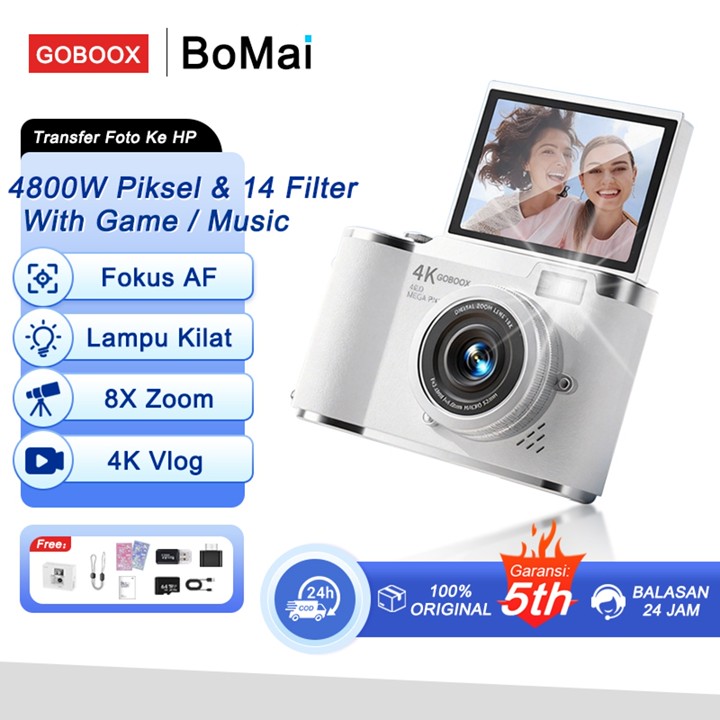 Bomai Layar Balik 180° Digicam 48MP 8X Zoom Kamera Digital M