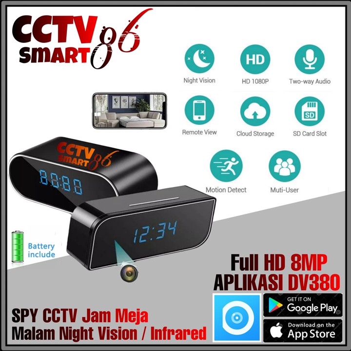 CCTV JAM MEJA KAMERA MINI HD 1080P SPY CLOCK INFRARED NIGHT 