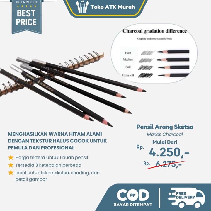 Maries Charcoal Pencil C7300 - Pensil Arang Gambar Sketsa Dr