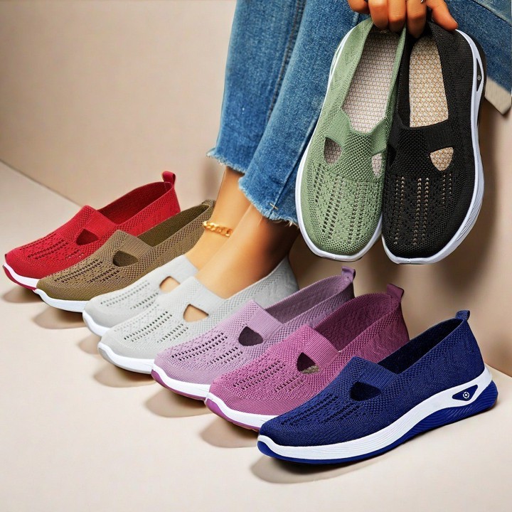 SOLWAY [14 Warna] sepatu wanita Sepatu Flat cewek Rajut Slip On Tahan Air Berpori Sol Karet Anti Slip || Jalan Santai Kerja Olahraga Ringan