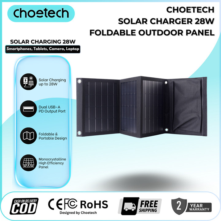 CHOETECH SC005 Solar Charger 28W | Dual USB-A Output | Folda