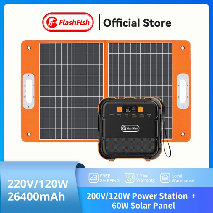 (120W Portable Power Station +60wp Solar Panel) Flashfish Ca