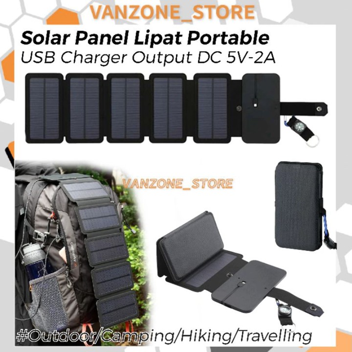 Panel Solar Tenaga Surya Portable 5 Panel Lipat USB Output C