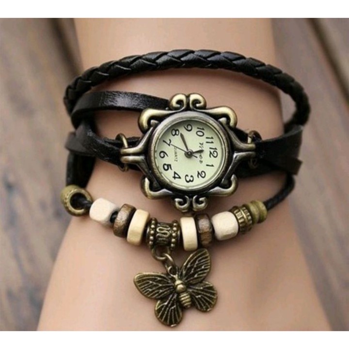 Jam Tangan Gelang Lilit Vintage Wanita Motif Kupu-kupu dan D