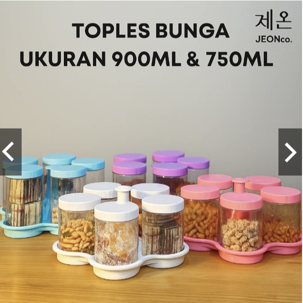 55A  Toples 6 IN 1 (5 TOPLES 1 NAMPAN ) Kristal Premium Bunga Toples Set Lebaran Kue Kering