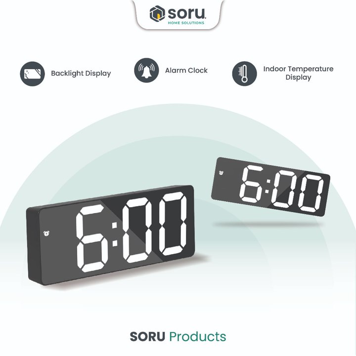 SORU - Jam Meja Digital Smart LED Alarm Kalender Pengukur Su