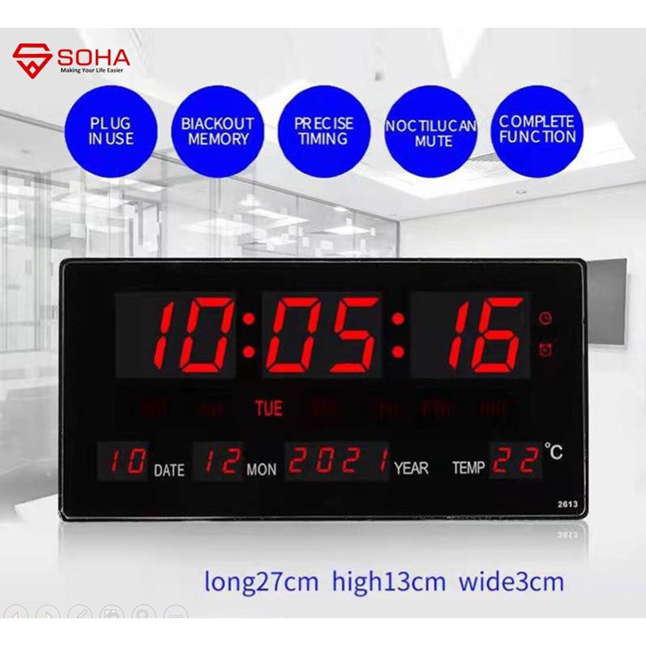 JD-2613 LED Jam Digital LED Clock Dinding / Meja Fitur Kalen