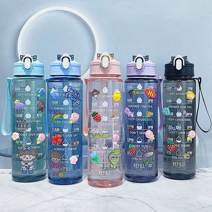 Botol Minum Motivasi 1 Liter Bening BPA FREE Gratis Stiker +