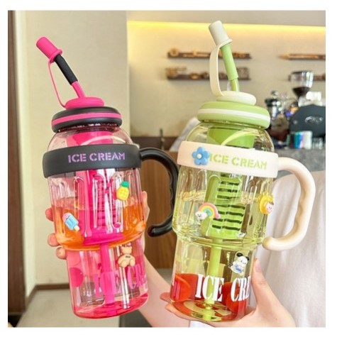 Botol Minum Jumbo Ice Cream Botol Gym Ukuran 1400ml Sedotan 