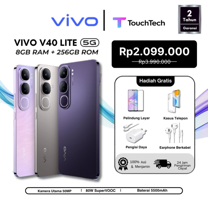 (COD) Vivo V40 Lite 5G (8/256) - AI Aura Light Potrait, AI E