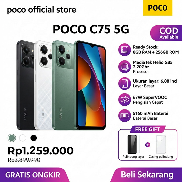 Poco C75 2025 terbaru hadir dengan RAM 8GB+256GB | Kamera AI