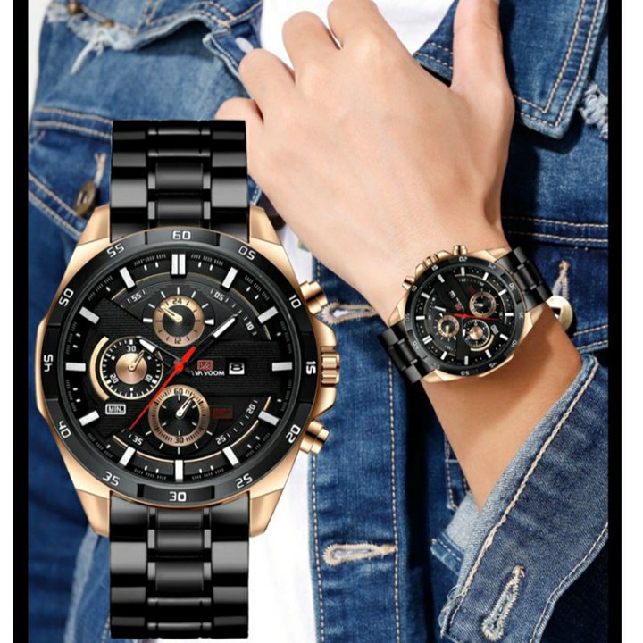 VAVA VOOM Jam tangan Pria Anti Air Stainless Steel kalender 