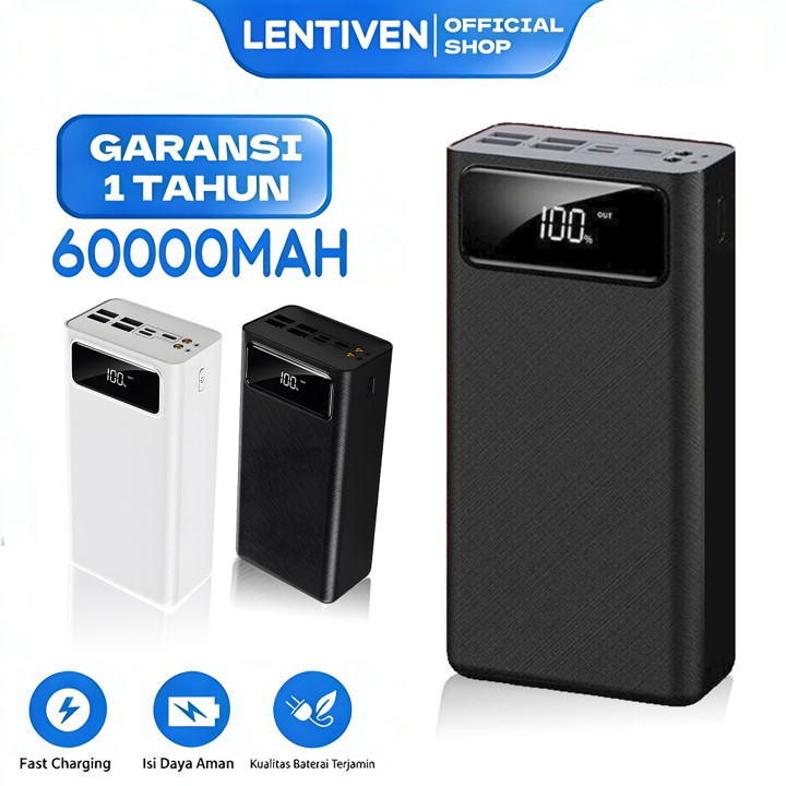 LENTIVEN Powerbank 60000mAh Fast Charging LED Charger Batter