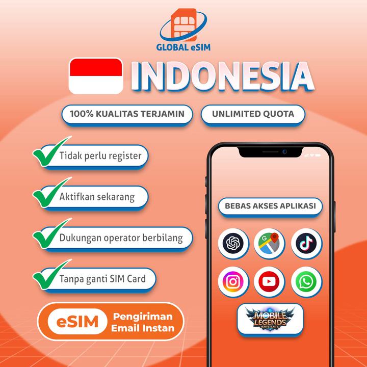 Global eSIM Roaming Telkomsel Indonesia 3-20GB 3-30Hari | So