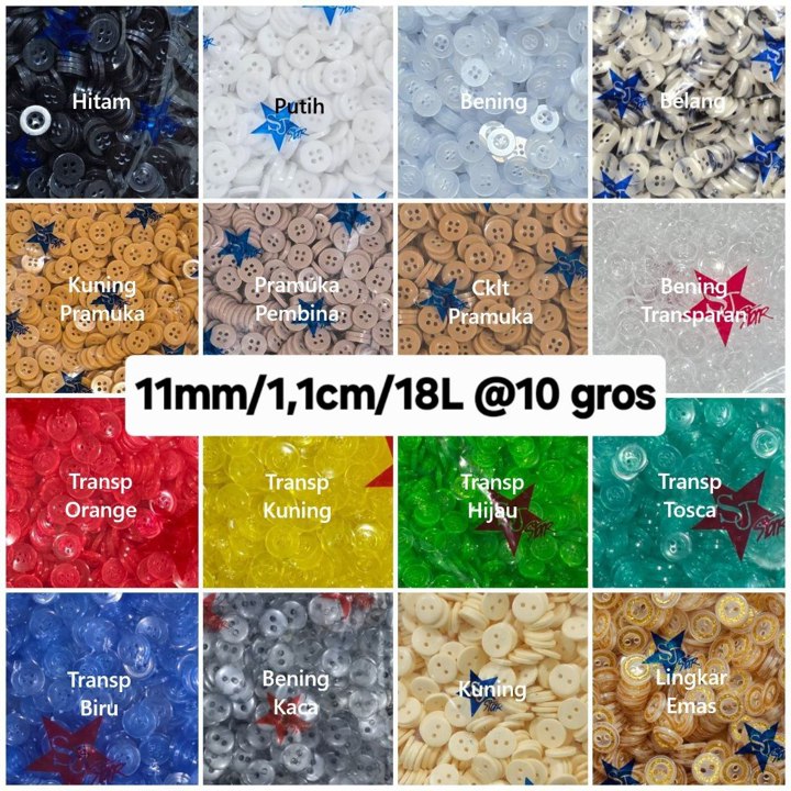 Kancing Baju/Hem/Kemeja Bening Metalik 11mm/1,1cm/18L @10 gr