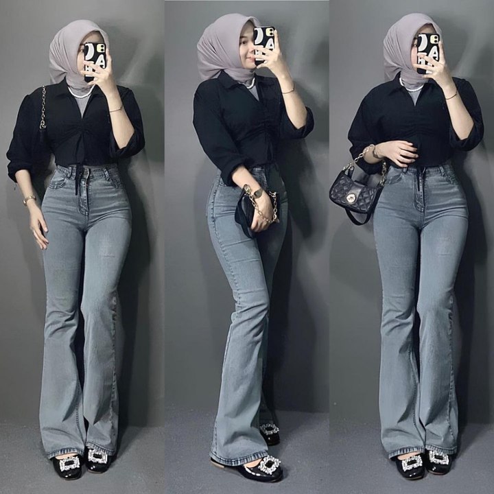 Celana Jeans Cutbray Abu Grey Wanita Highwaist Terbaru 2024 