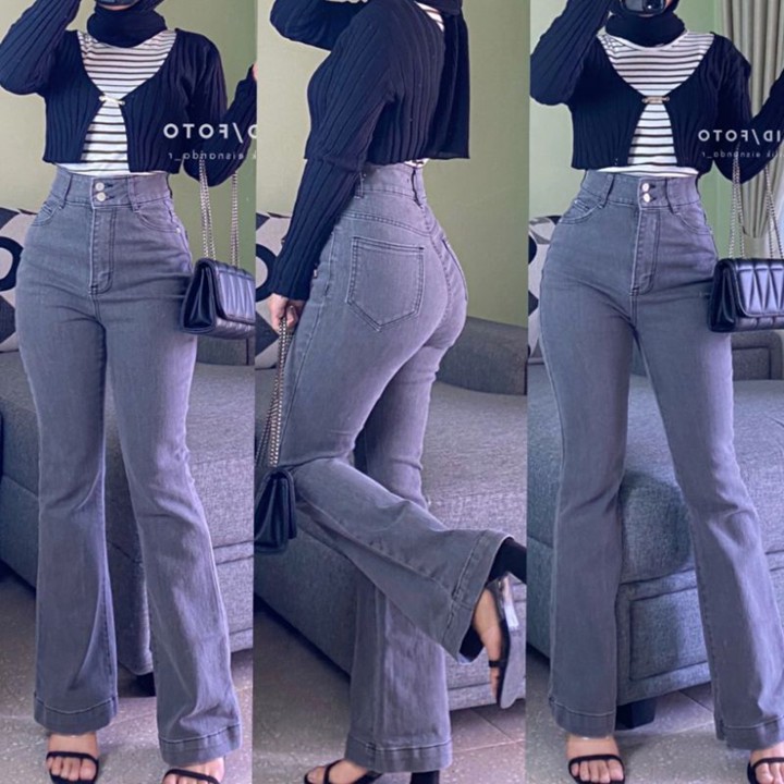 Highwaist Jeans Wanita Cutbray Stretch Anti Ngantung Melar C